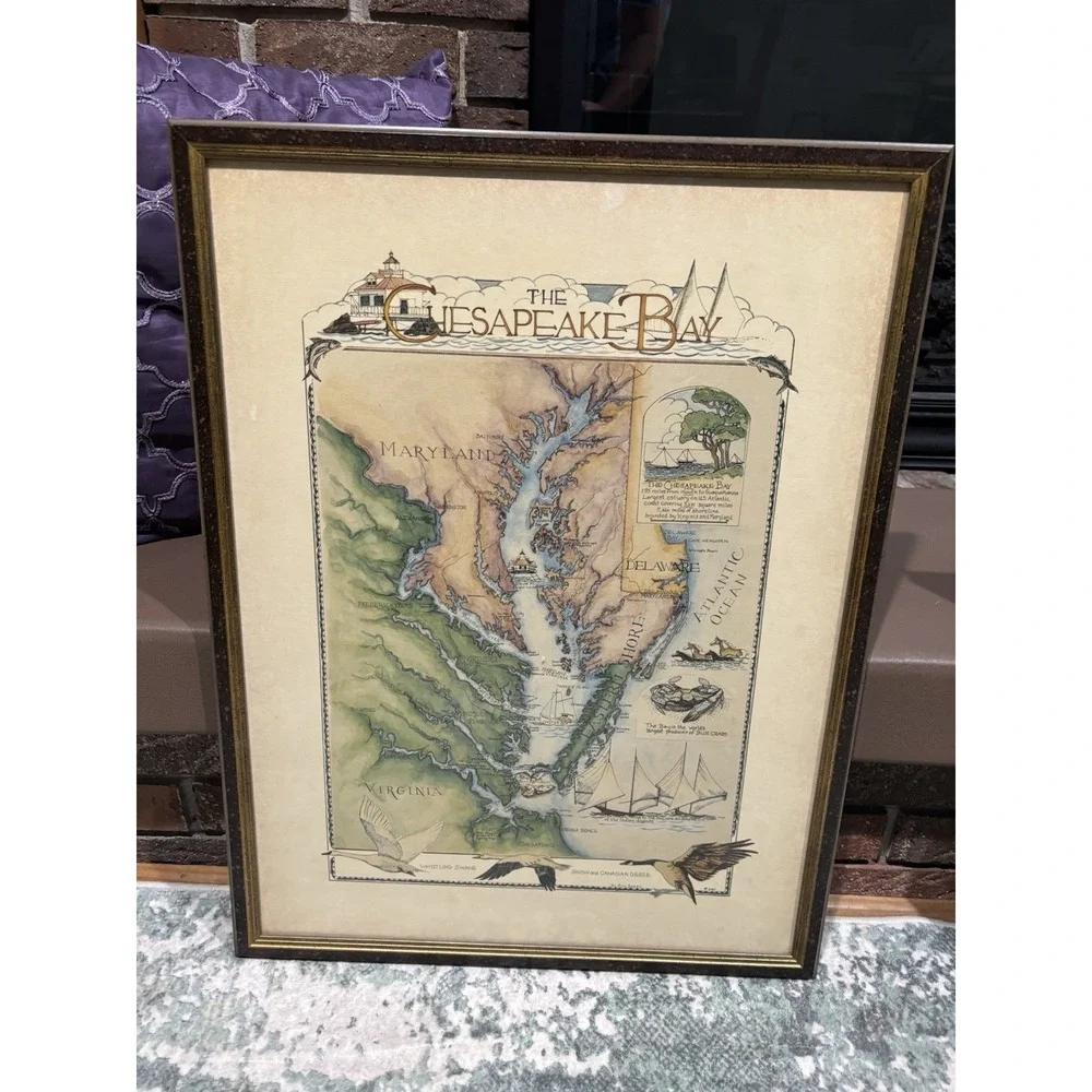 illustrated map of the Chesapeake Bay Ann Sader 1987 26X20